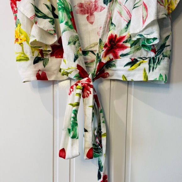 NWOT White Floral Tie Up Bolero Ruffle Cap Sleeves 10 - Picture 10 of 15